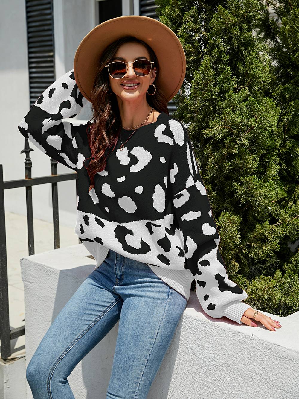 Women's leopard print knit sweater