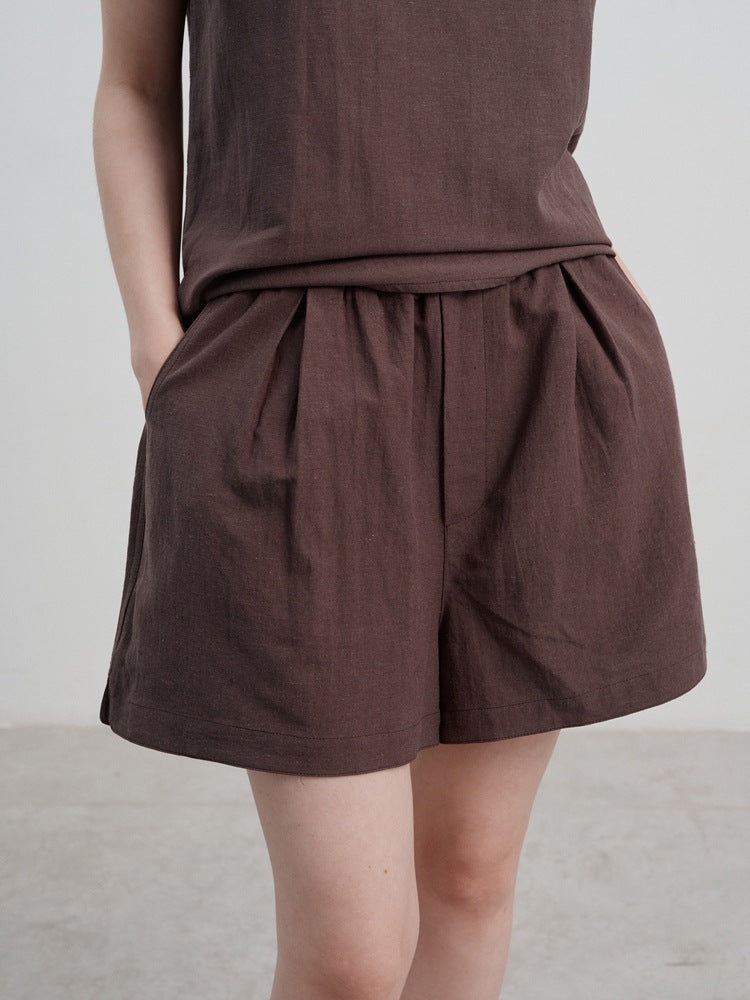 Women's Linen High-Waisted Loose Shorts — back view