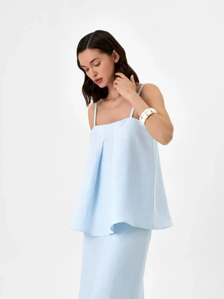 Women's linen off-shoulder camisole and A-line skirt set — alternate angle