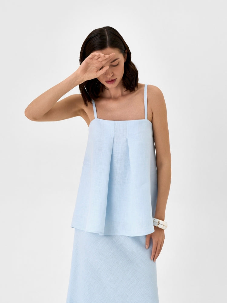 Women's linen off-shoulder camisole and A-line skirt set — alternate angle