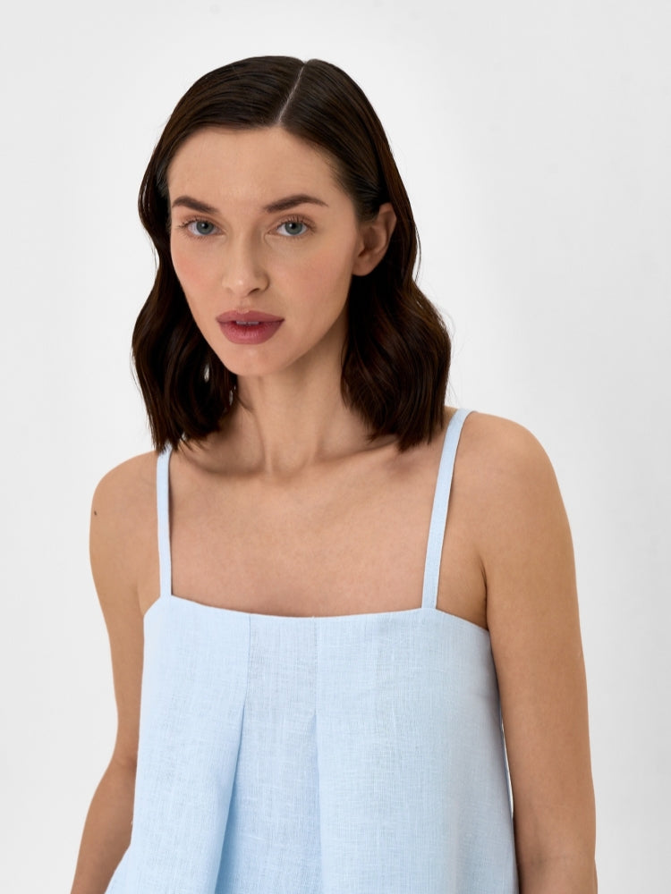 Women's linen off-shoulder camisole and A-line skirt set — detail view