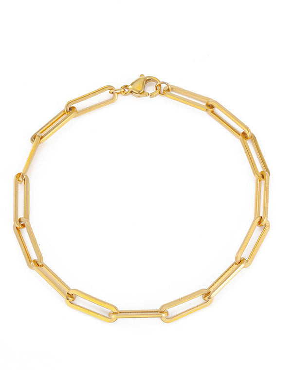 Women's gold link chain charm bracelet — clasp detail