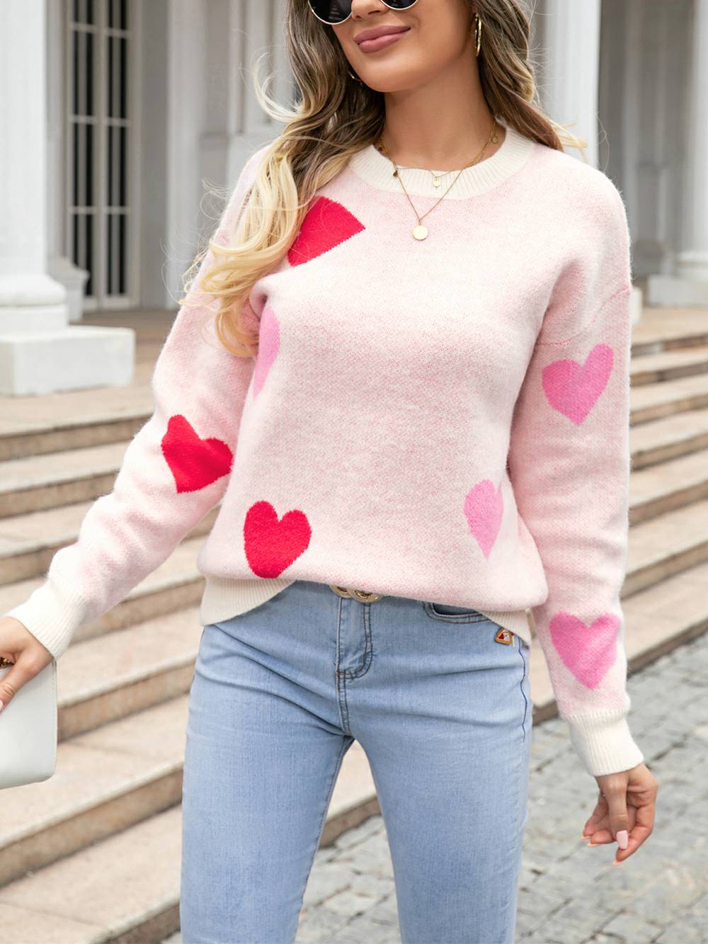 Women's Lip Print V-Neck Jumper — full length