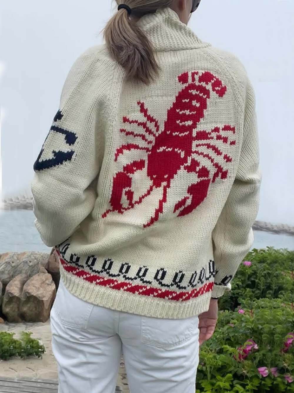 Women's Lobster Print Long Sleeve Cardigan