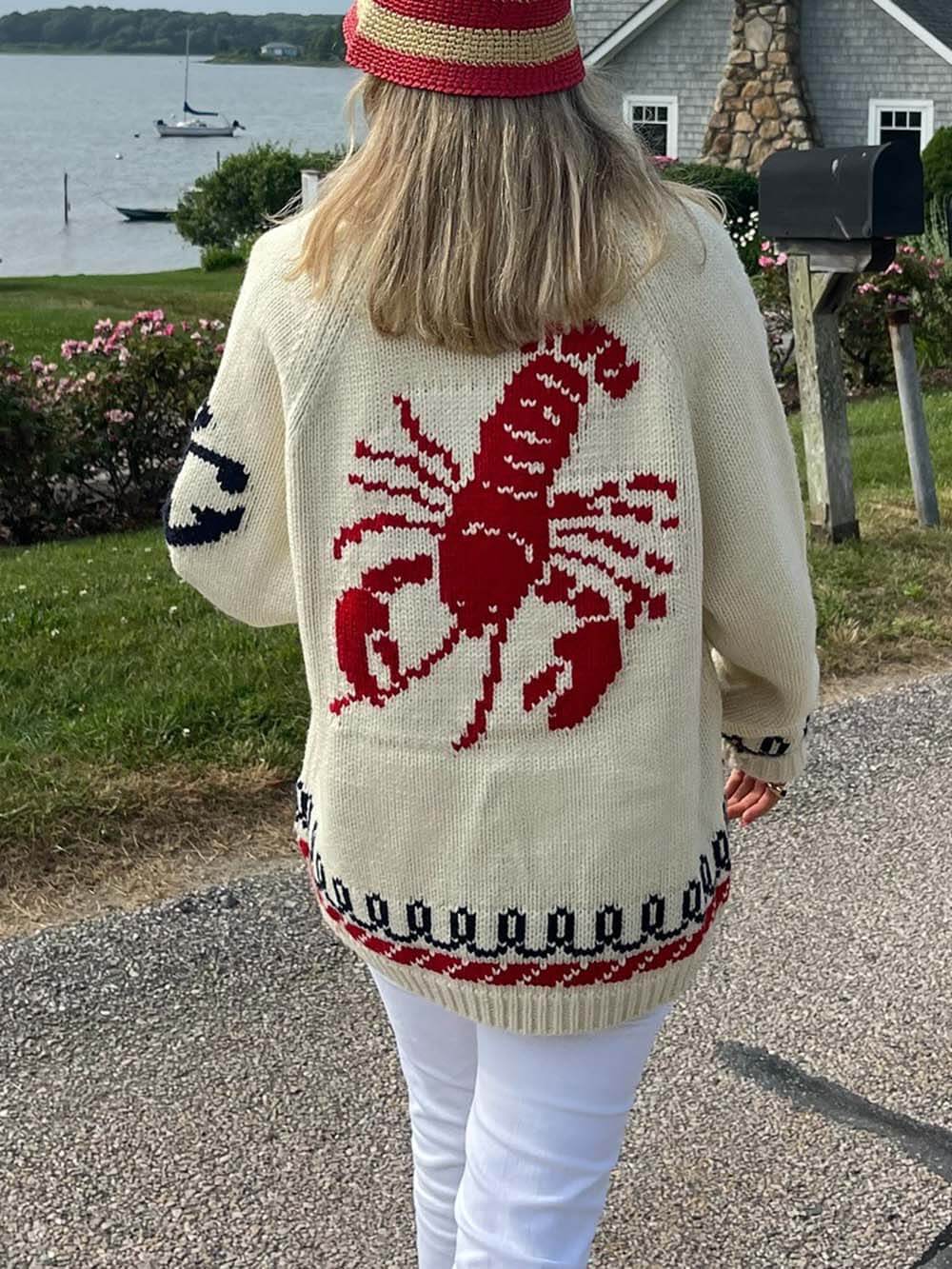 Women's Lobster Print Long Sleeve Cardigan