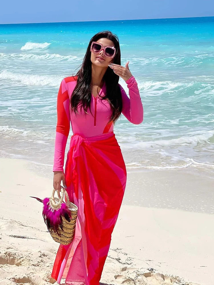 Women's colorblock long sleeve surf swimsuit set