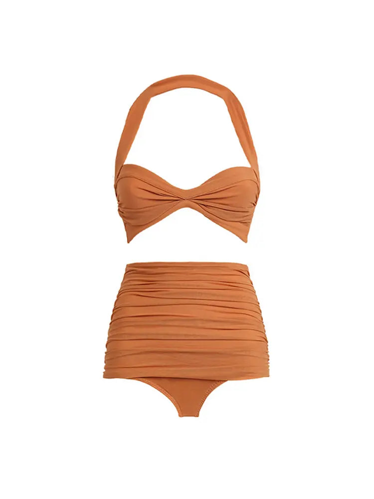 Women's mesh patchwork halter swimsuit and skirt set — alternate angle