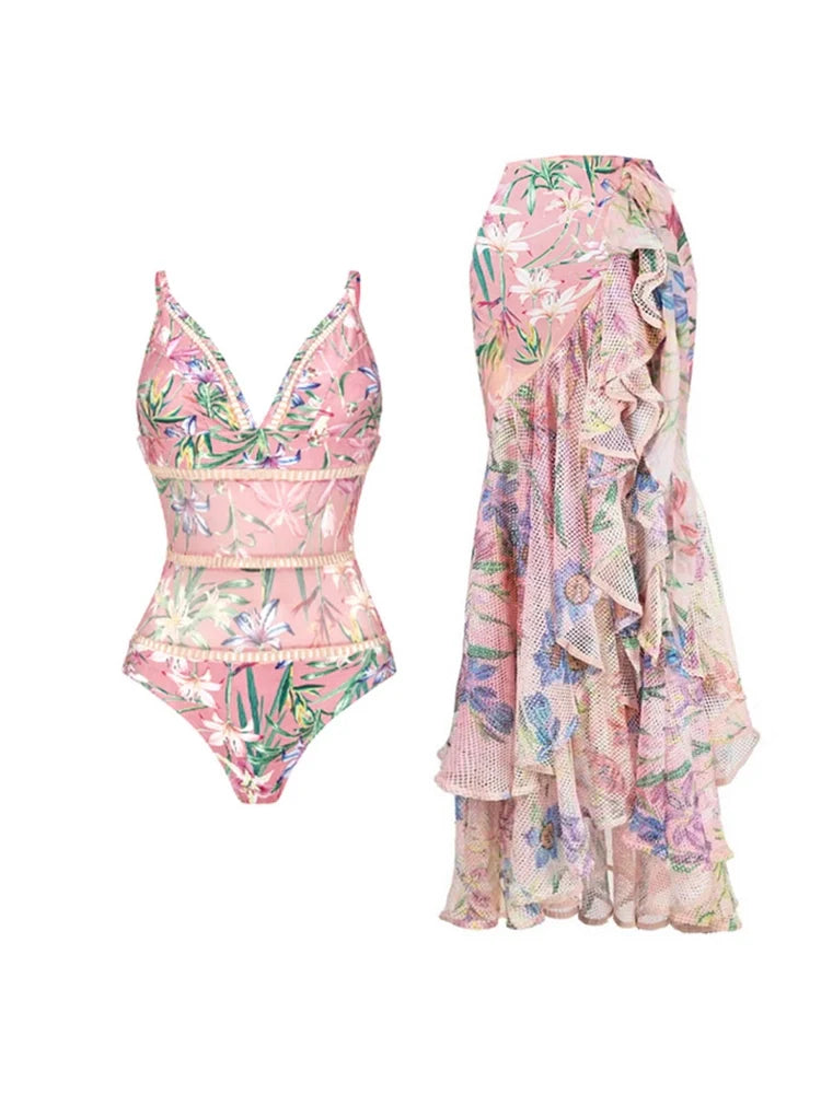Women's mesh patchwork swimsuit set — alternate angle