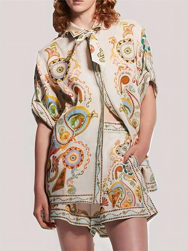 Women's multicolour cashew print shorts co-ord set