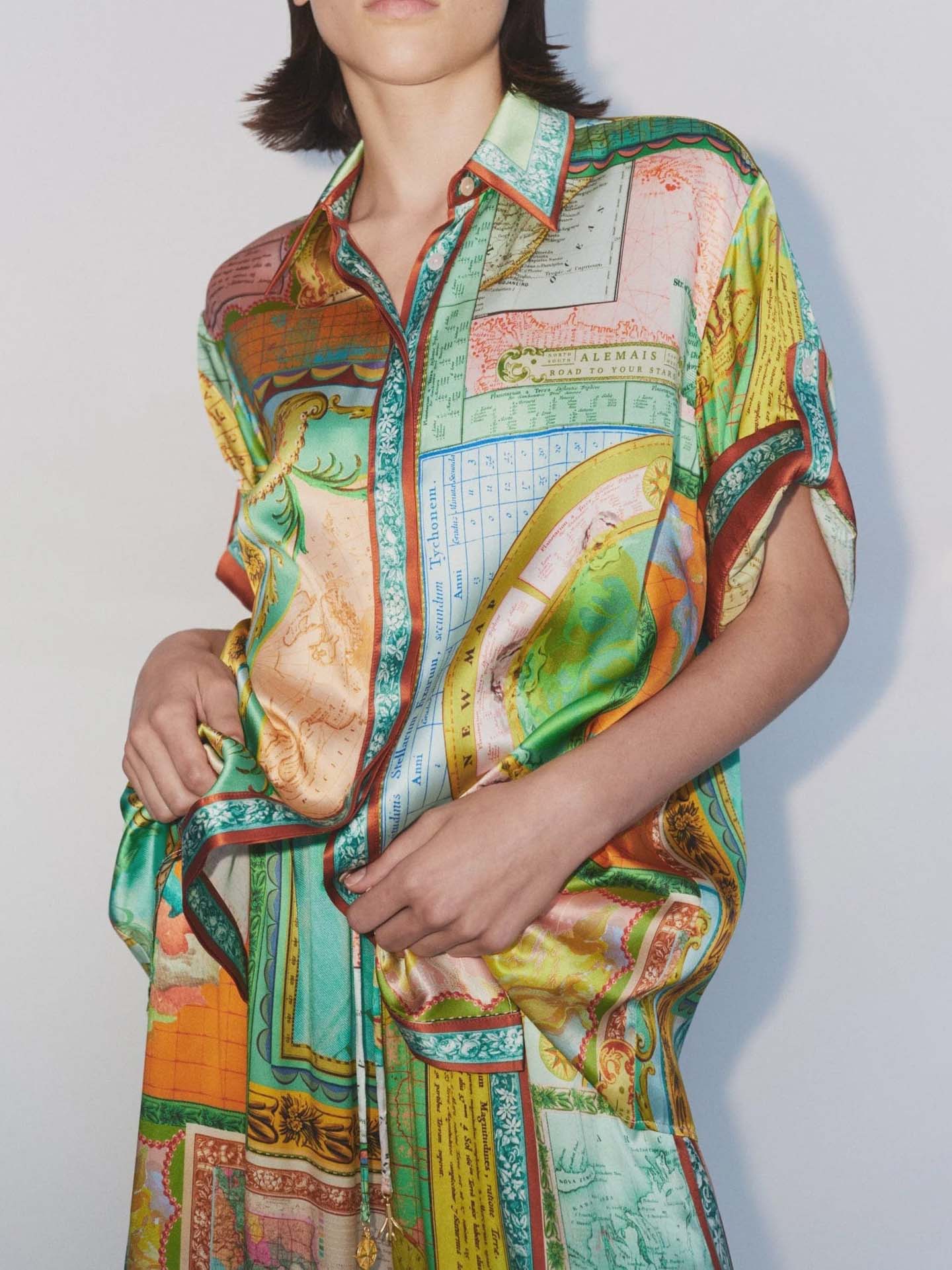Women's Multicolour Geometric Print Satin Blouse