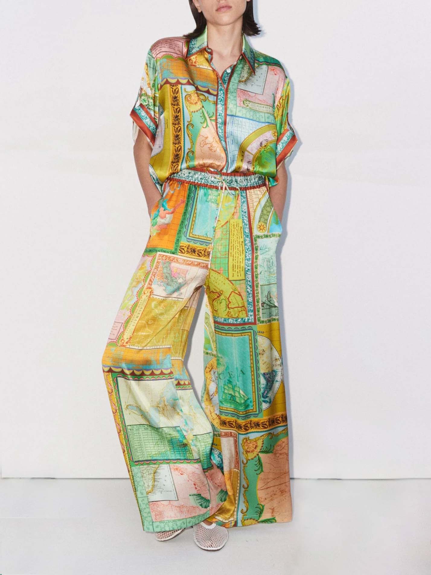 Women's Multicolour Geometric Print Satin Blouse — back view