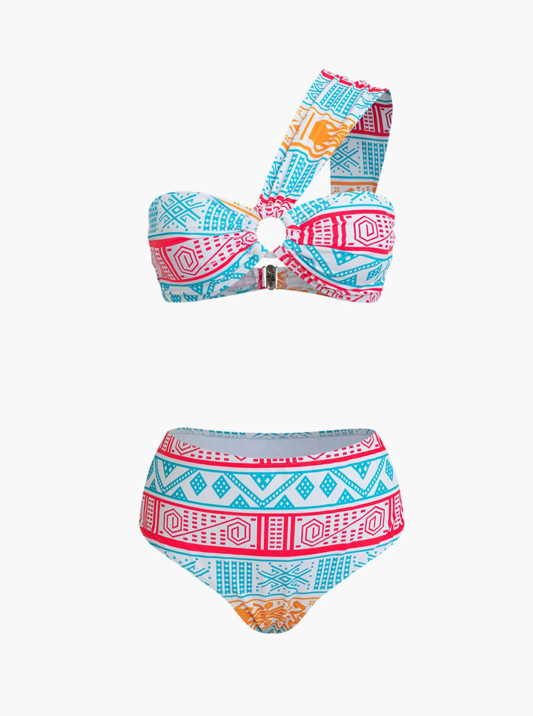 Women's multicolour one-shoulder tribal print bikini set