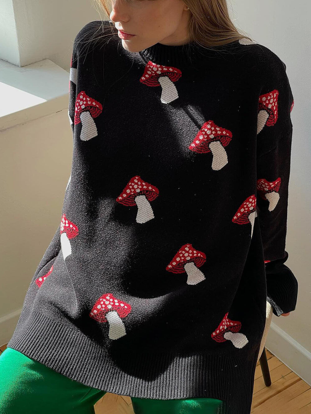 Women's Mushroom Pattern Pullover Sweater