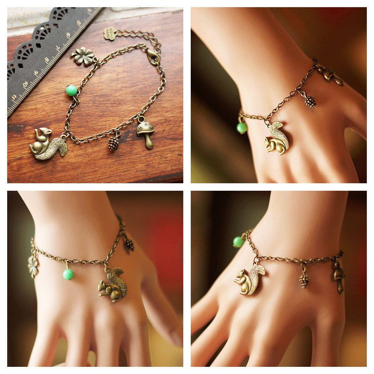 Women's nature charm bracelet — detail view