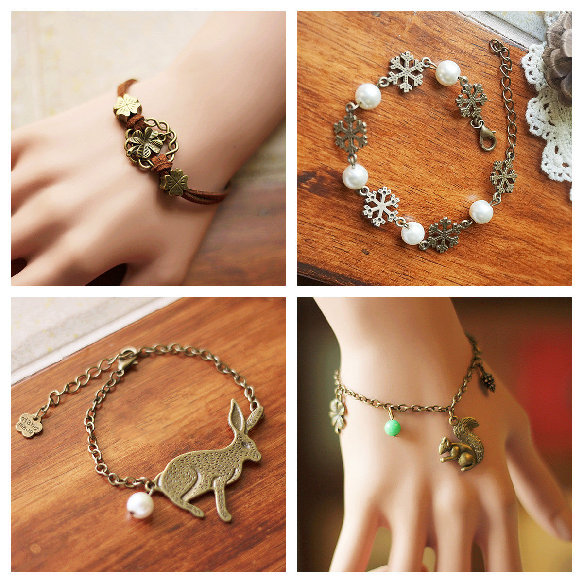Women's nature charm bracelet — close-up detail