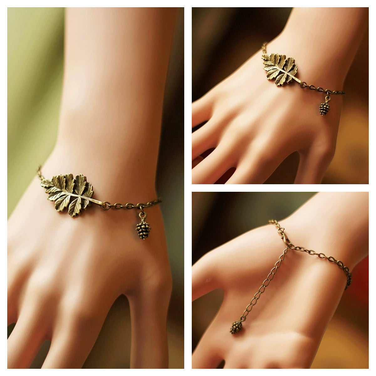 Women's nature charm bracelet — close-up detail
