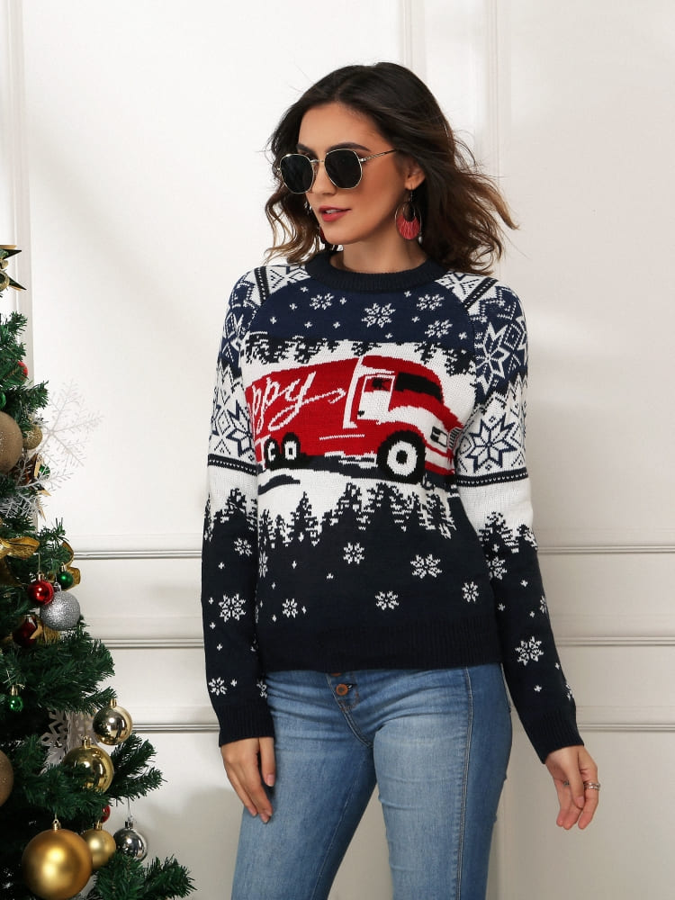 Women's Navy Snowflake Print Christmas Jumper