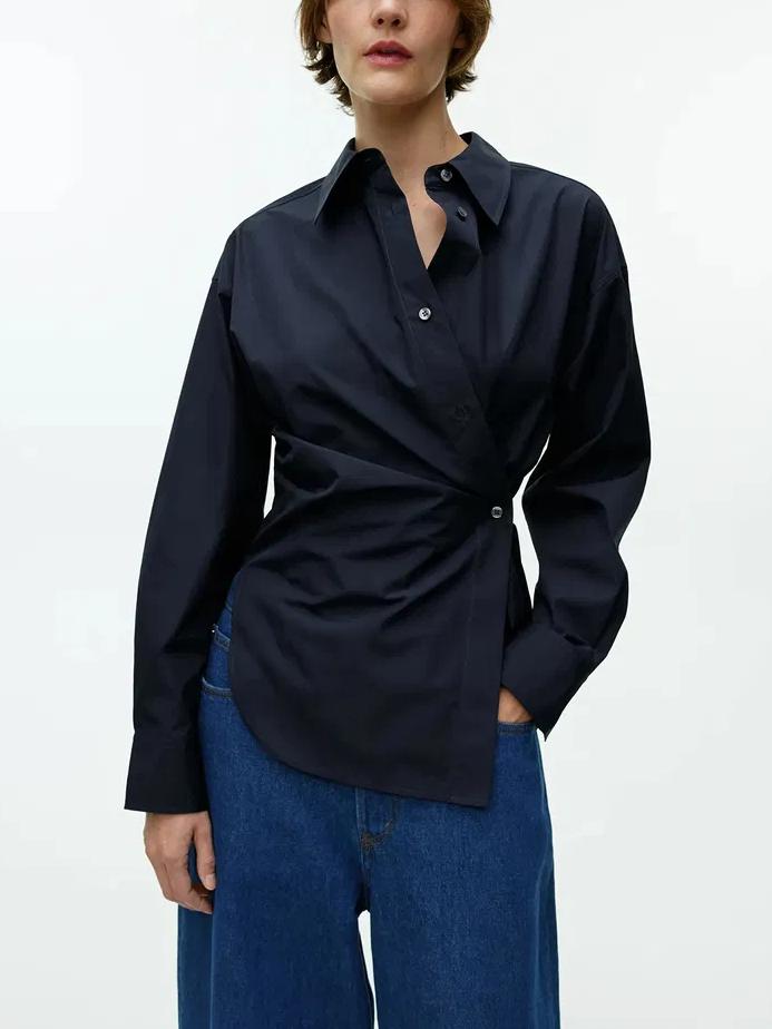 Women's Navy Asymmetric Wrap Shirt