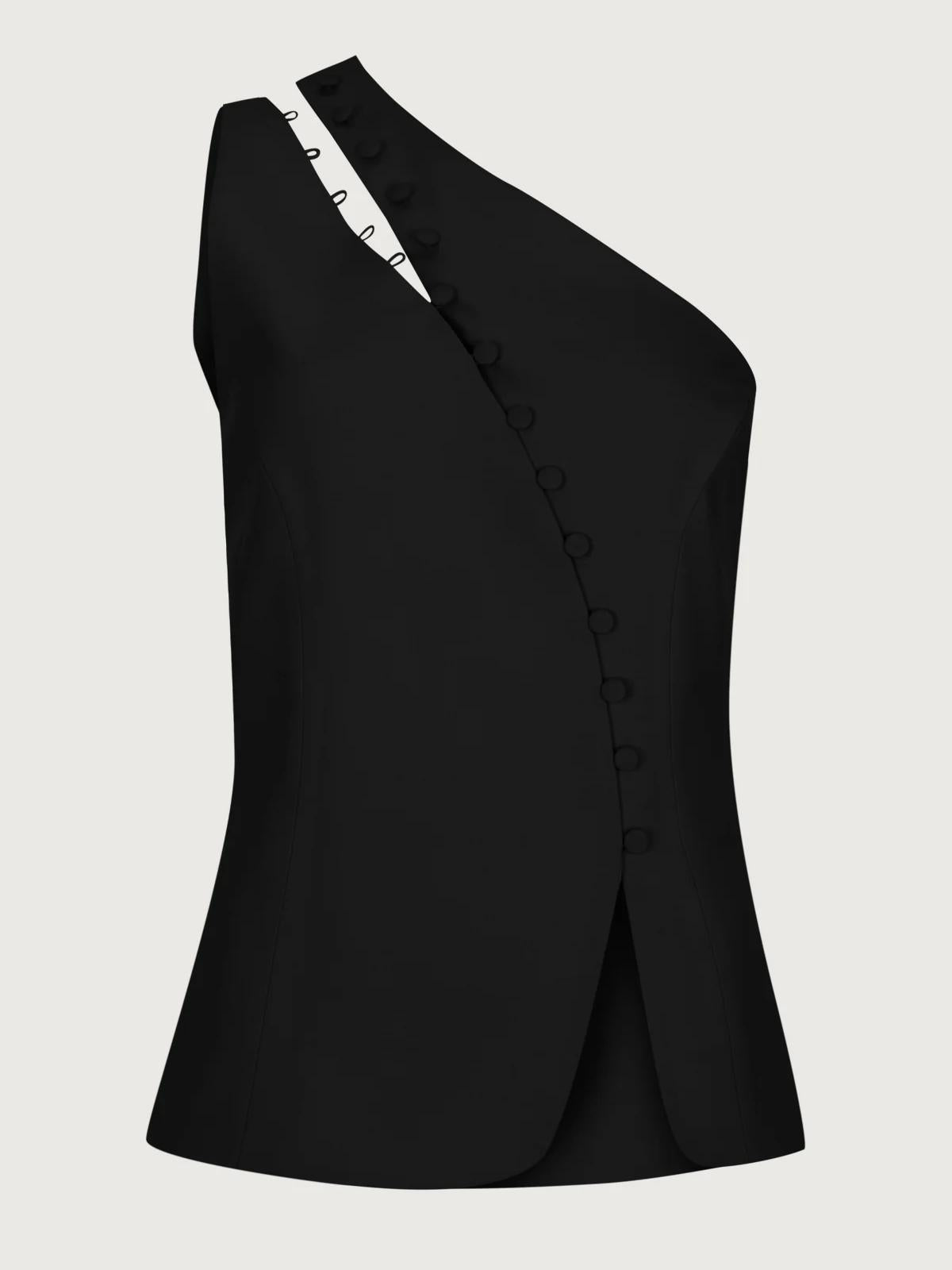 Women's One-Shoulder Button Detail Top