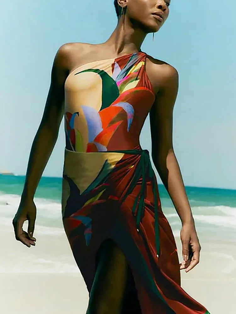 Women's one shoulder floral swimsuit