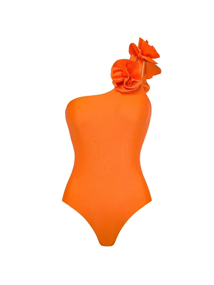 Women's one-shoulder cutout glossy swimsuit — detail