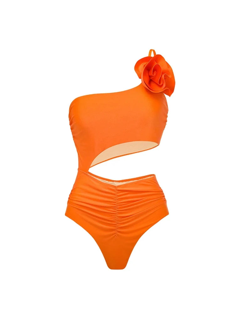 Women's one-shoulder cutout glossy swimsuit — detail