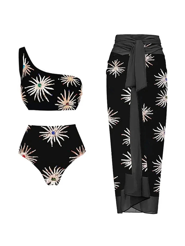 Women's one shoulder high waist bikini