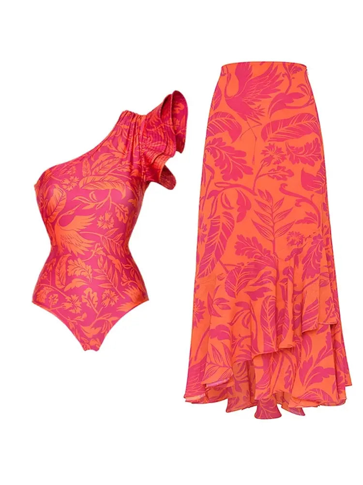 Women's one shoulder ruffle swimsuit