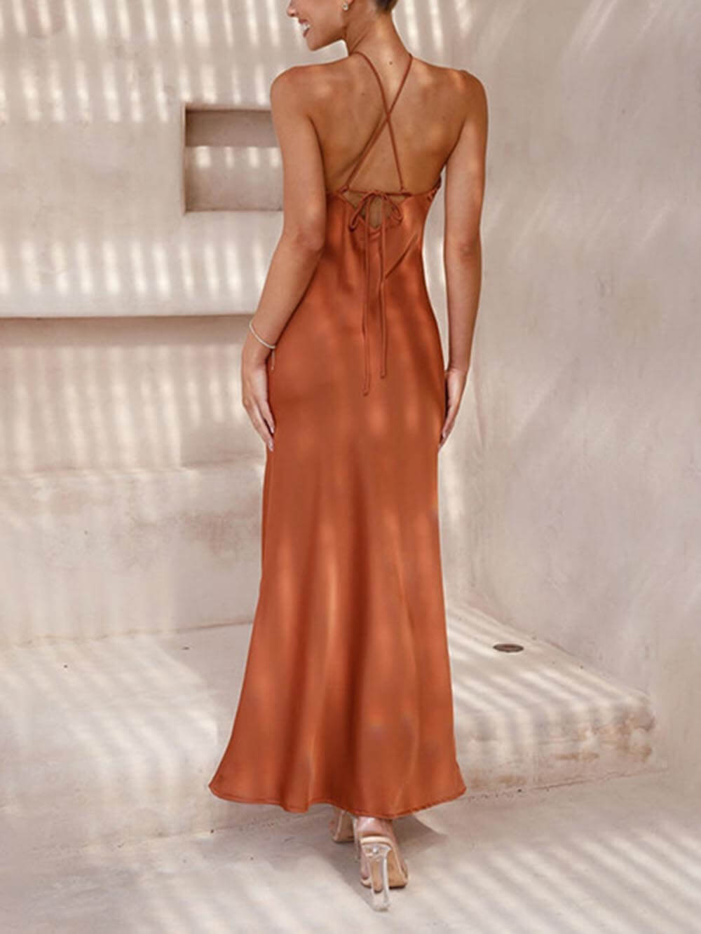 Women's open-back draped maxi dress