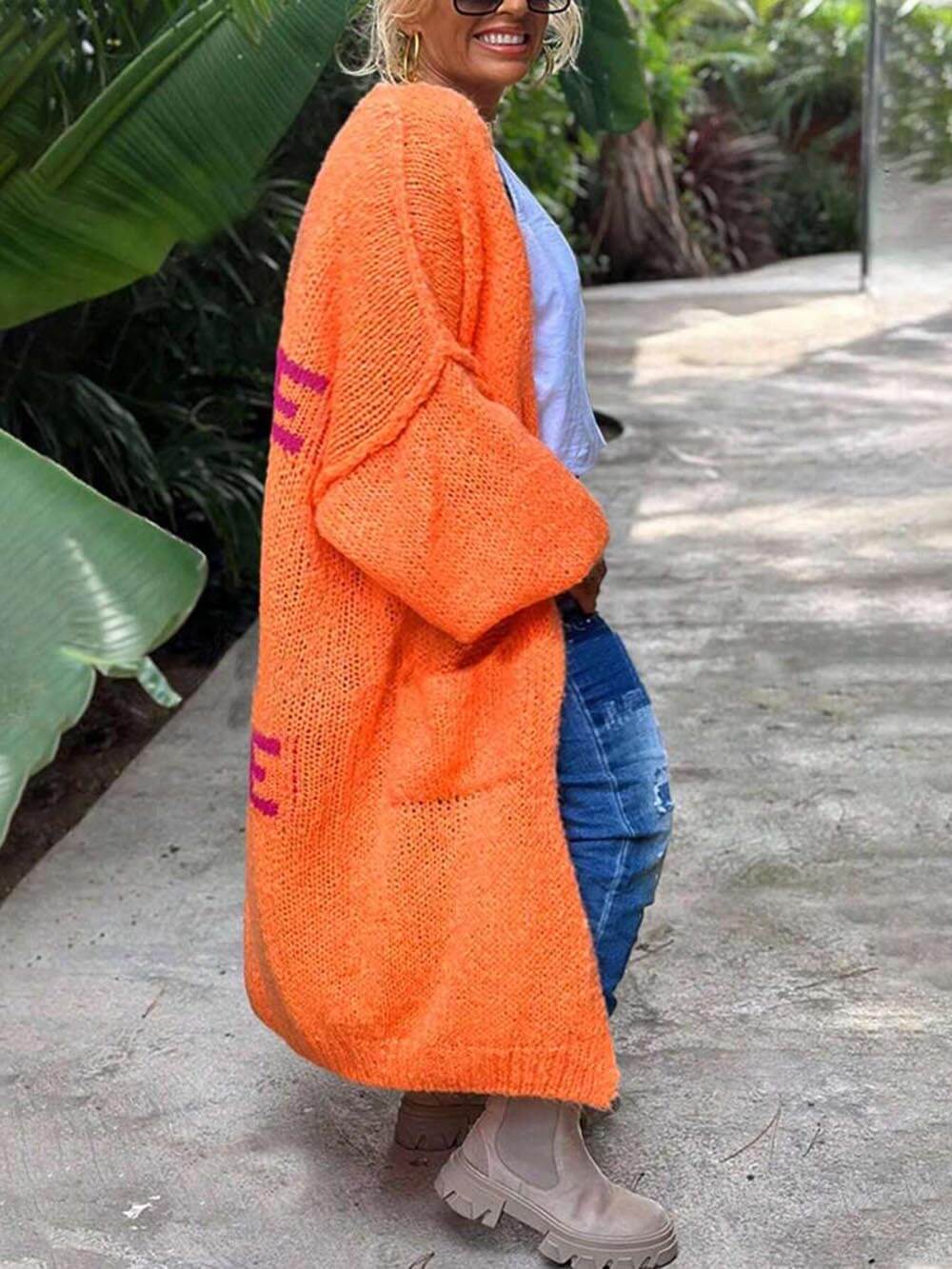 Women's heart pattern cardigan — full length