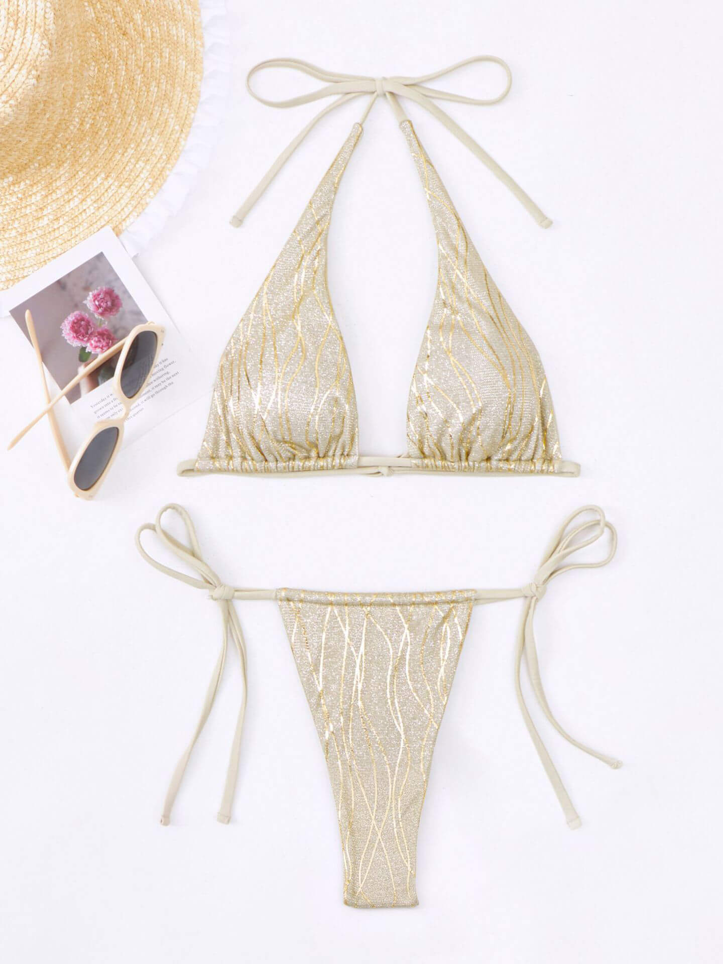 Women's orange lace-up glitter bikini set — alternate angle