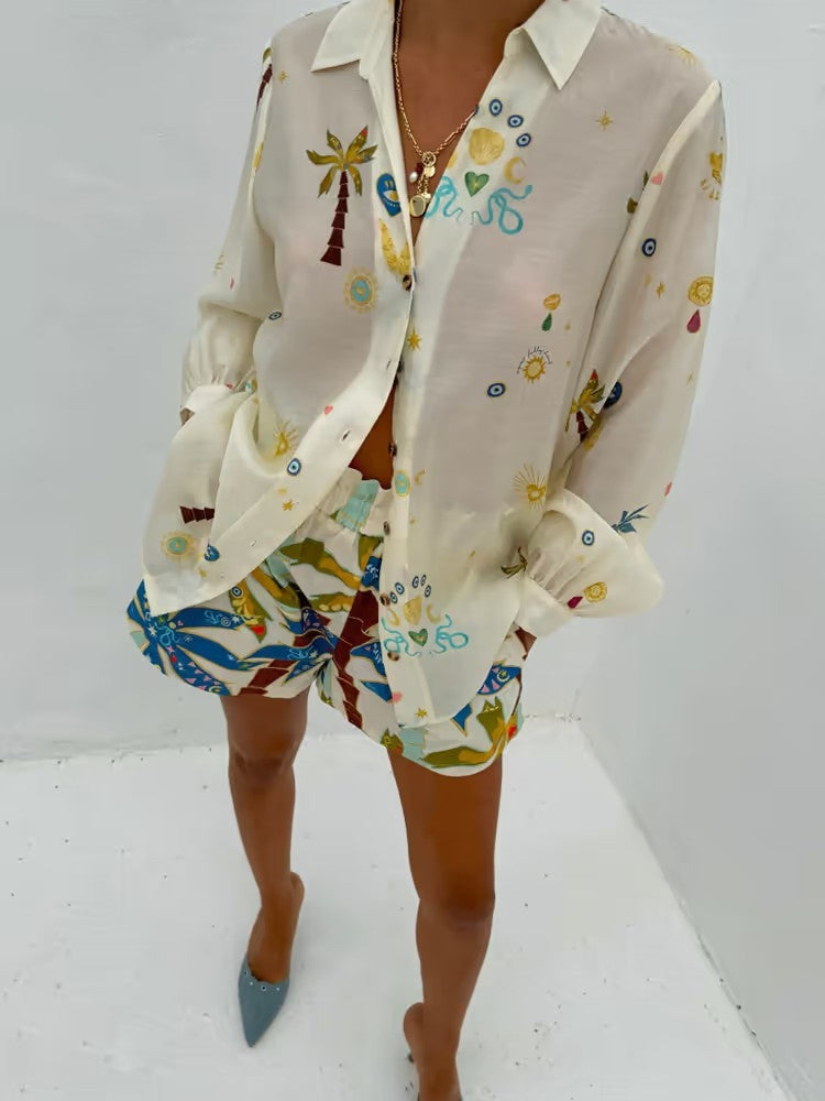 Women's Orange Printed Top & Shorts Co-ord — detail view