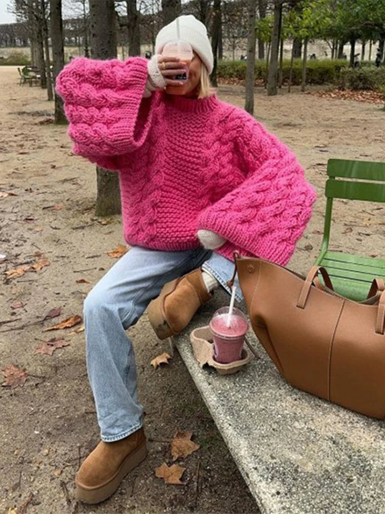 Women's Oversized Twist-Knit Sweater