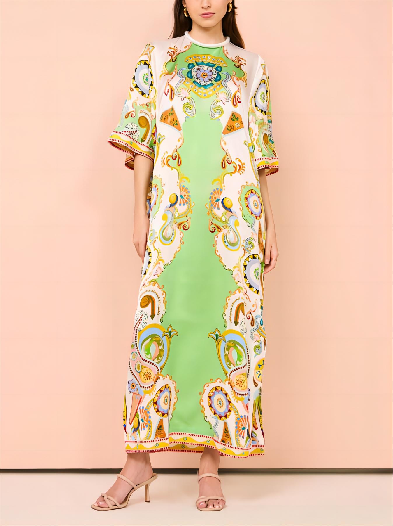 Women's paisley floral print loose midi dress