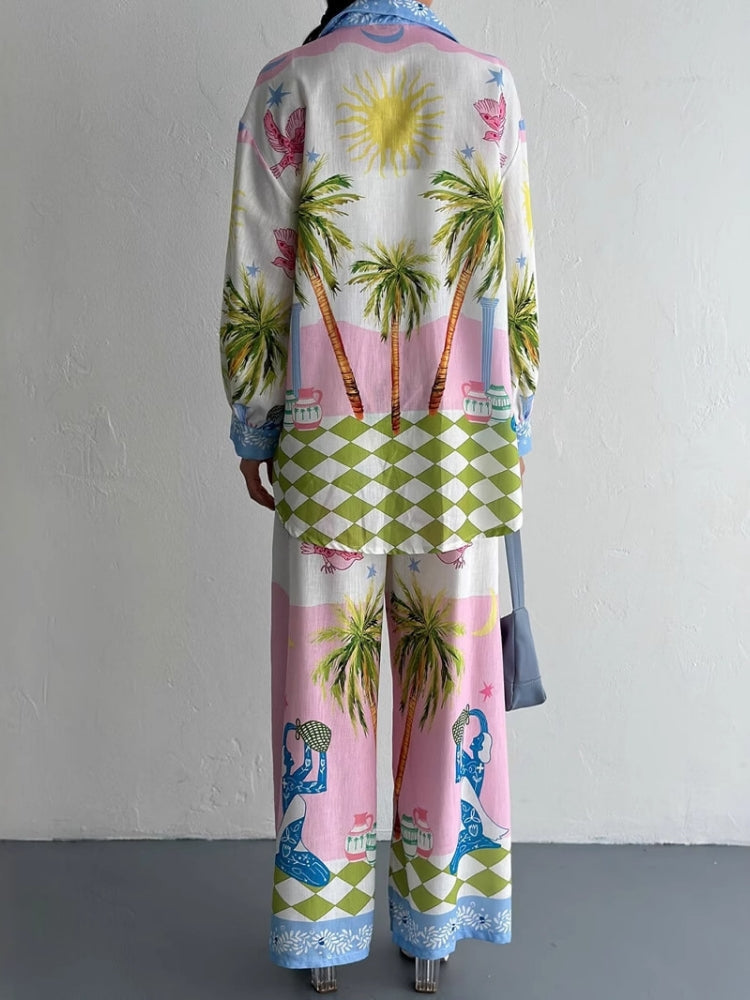Women's palm tree print two-piece set — alternate angle
