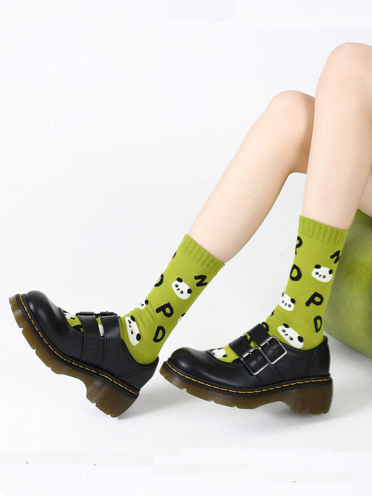 Women's playful panda print cotton socks