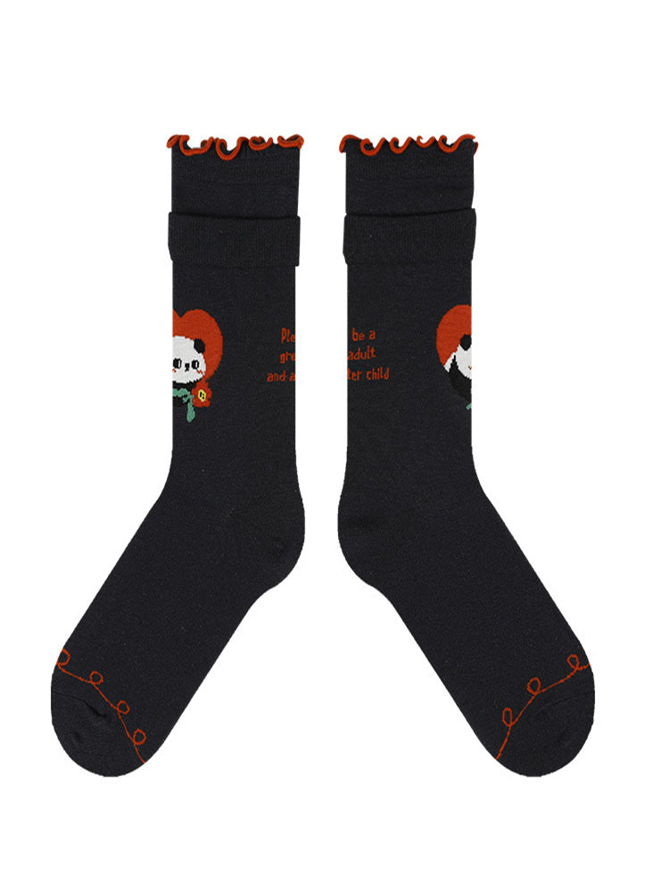 Women's playful panda print cotton socks