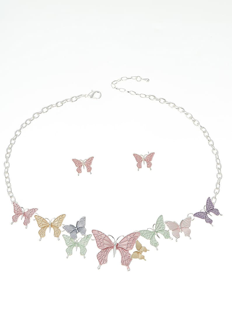 Women's pastel enamel butterfly charm necklace — detail