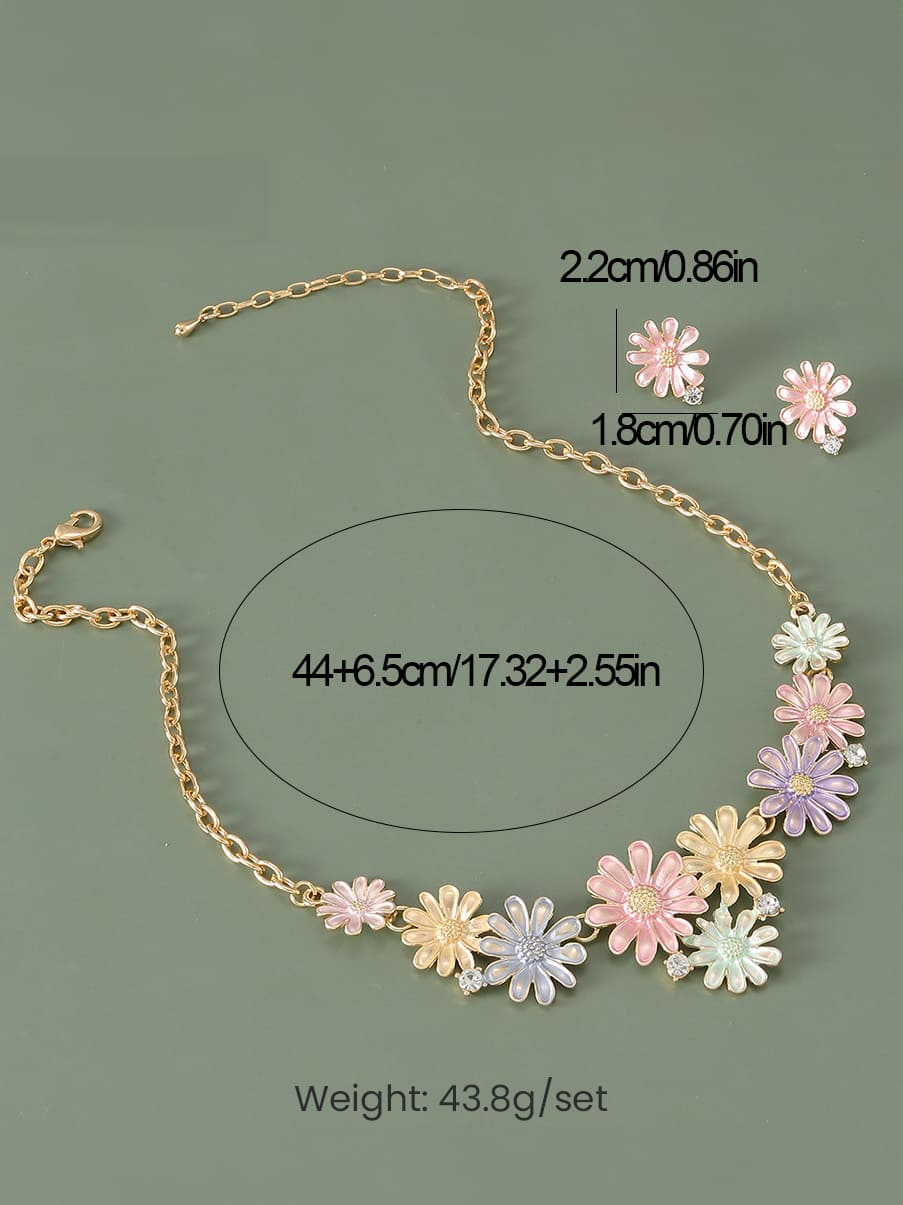 Women's pastel enamel daisy charm necklace — alternate angle