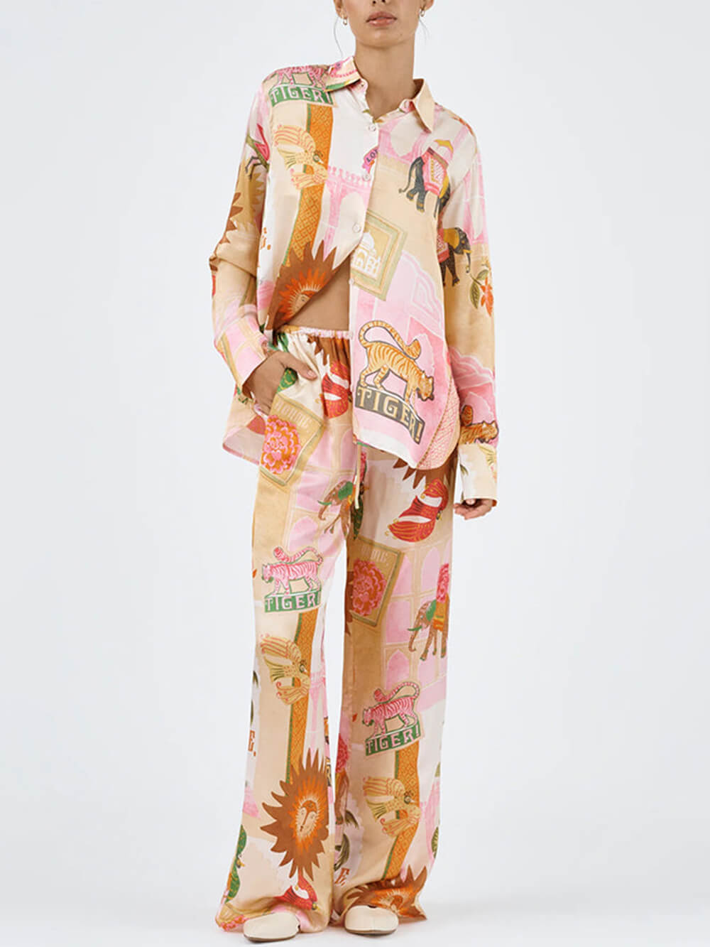 Women's peak collar shirt and trouser co-ord set