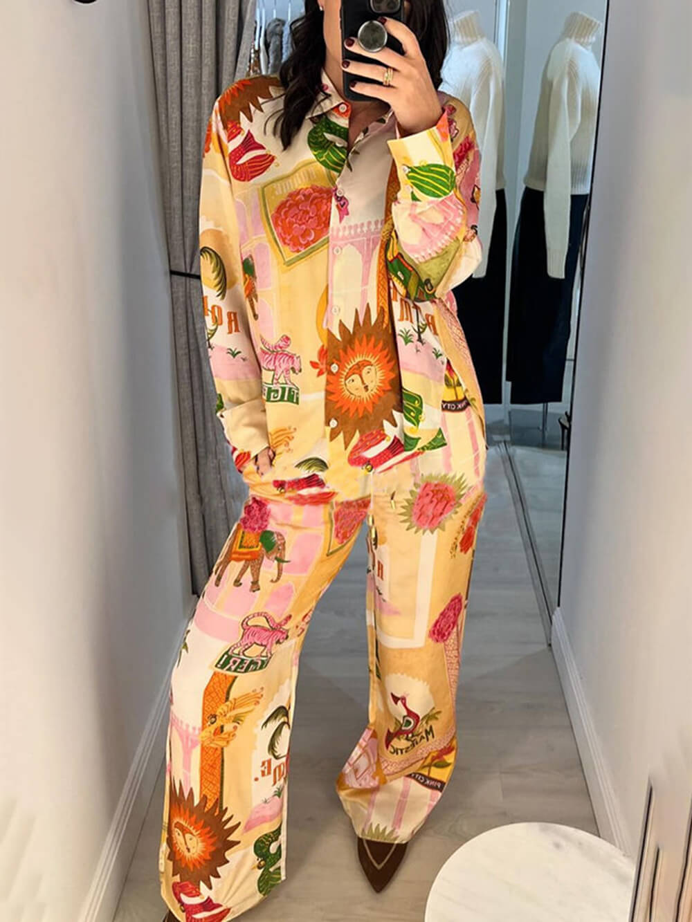 Women's peak collar shirt and trouser co-ord set — alternate angle