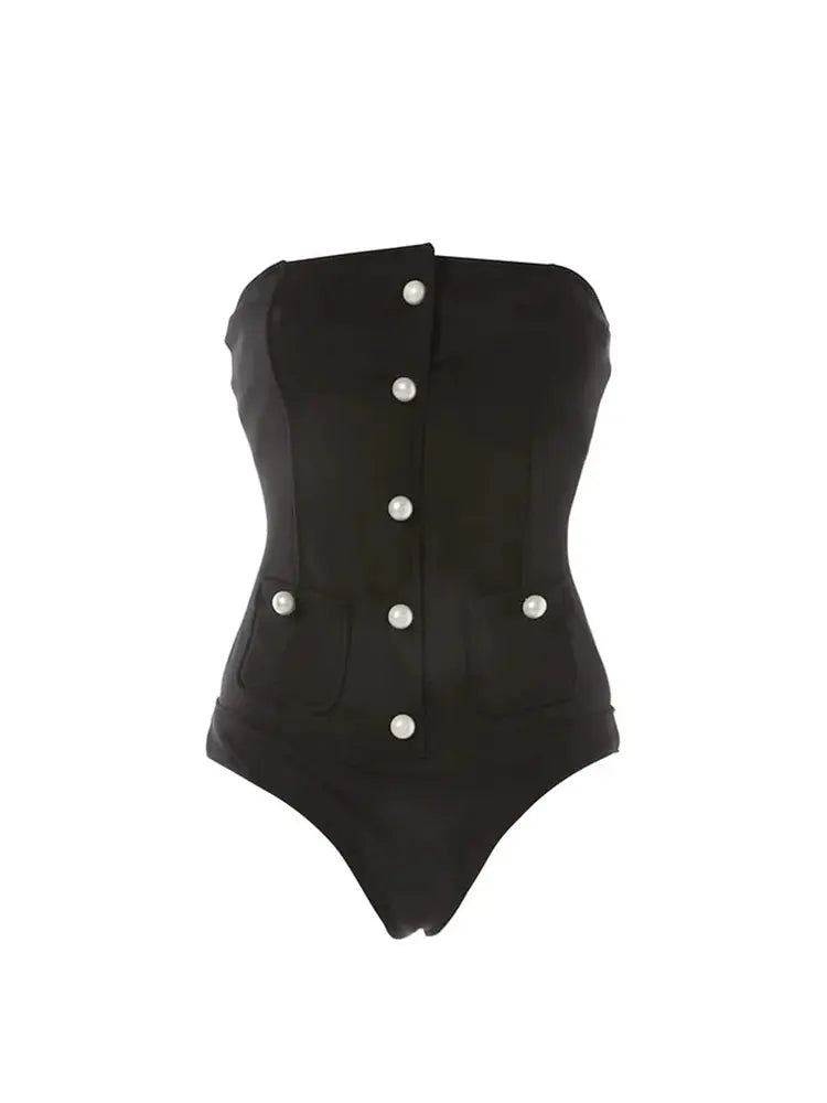 Women's Pearl Button Strapless Swimsuit — additional view