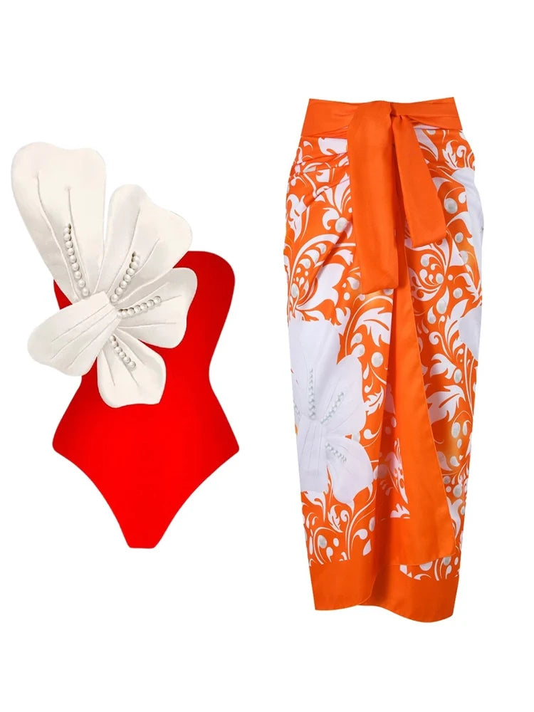 Women's pearl flower swimsuit set