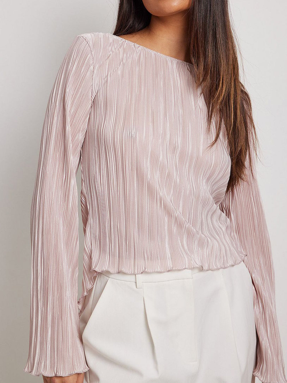 Women's Pink Back-Tie Long Sleeve Top — back detail