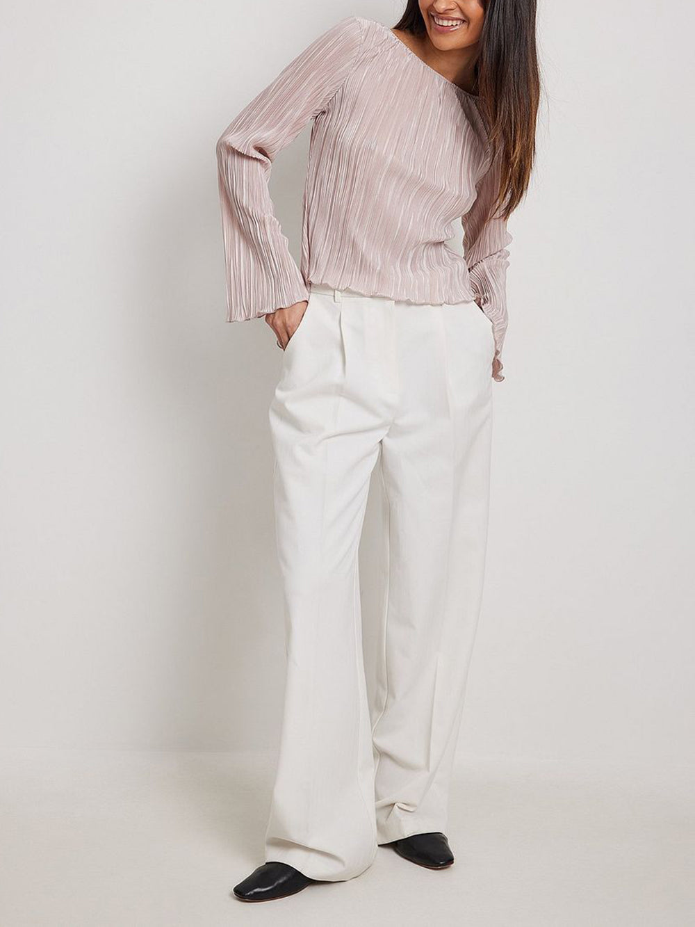 Women's Pink Back-Tie Long Sleeve Top — alternate angle