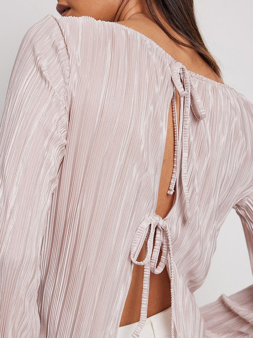 Women's Pink Back-Tie Long Sleeve Top — styled look