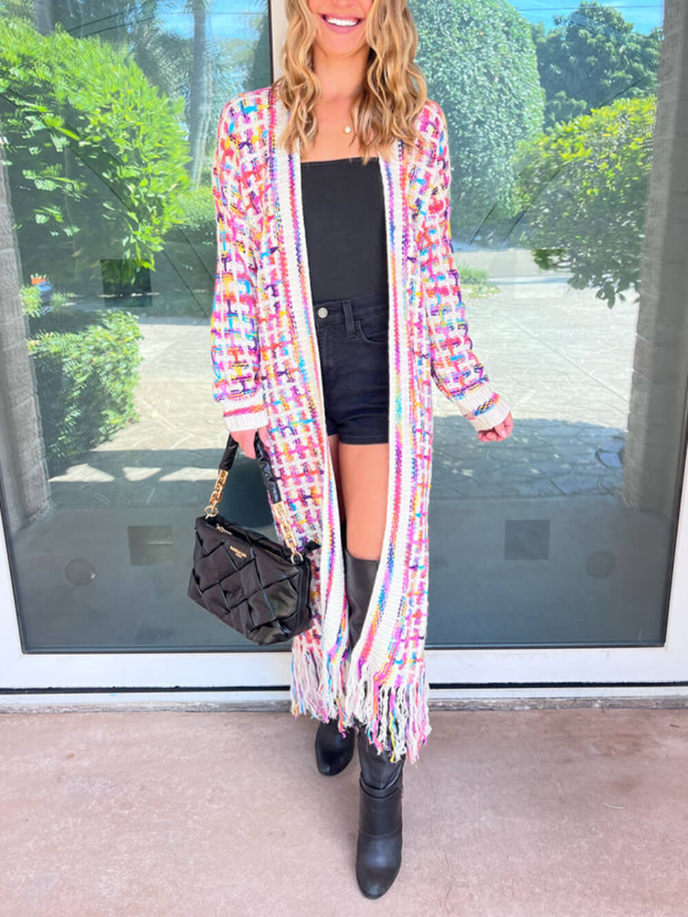 Women's pink fringe hem longline cardigan
