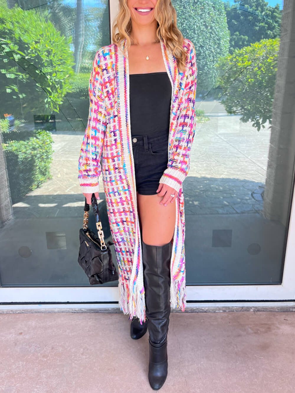 Women's pink longline cardigan — alternate angle