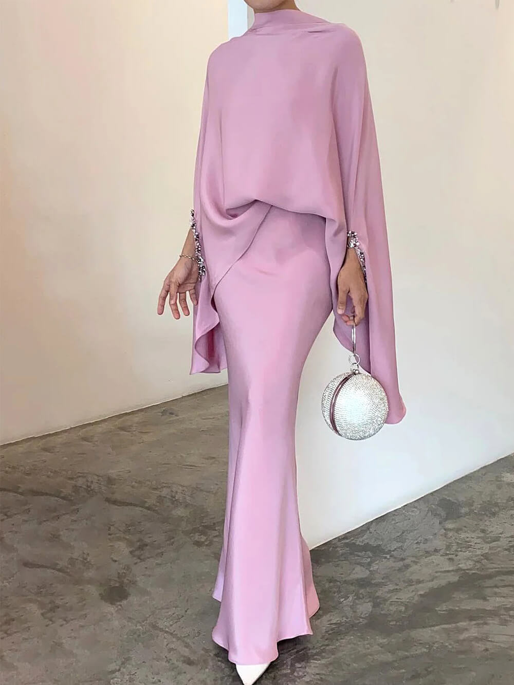 Women's Pink High Neck Two-Piece Trouser Set