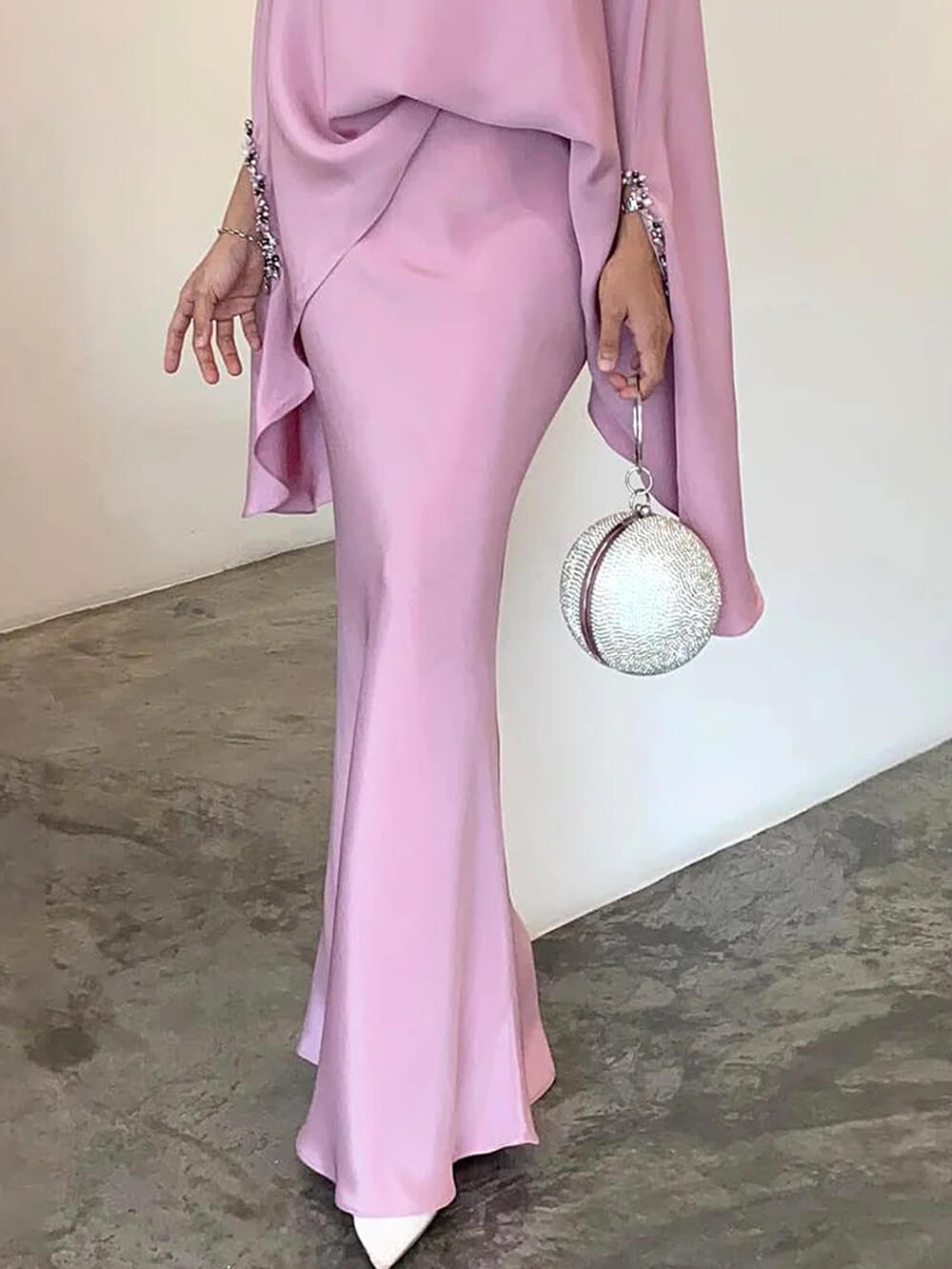 Women's Pink High Neck Two-Piece Trouser Set — front view